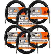 Gearlux instrumentkabel/professionelt guitarkabel 1/4 tomme til 1/4 tomme sort 25 fod - 6 stk.