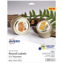 Avery bedrukbare blanco ronde etiketten met een diameter van 2,5 inch, matwit, 225 aanpasbare etiketten (22562)