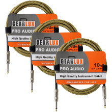 Gearlux instrumentkabel/professionelt guitarkabel 1/4 tommer til 1/4 tommer Tweed 10 fod - 3 stk.