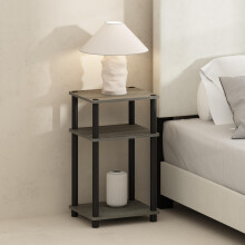 Furinno Just 3-Tier Turn-N-Tube Open Storage Nightstand 1-Pack Plastic Poles French Oak/Black