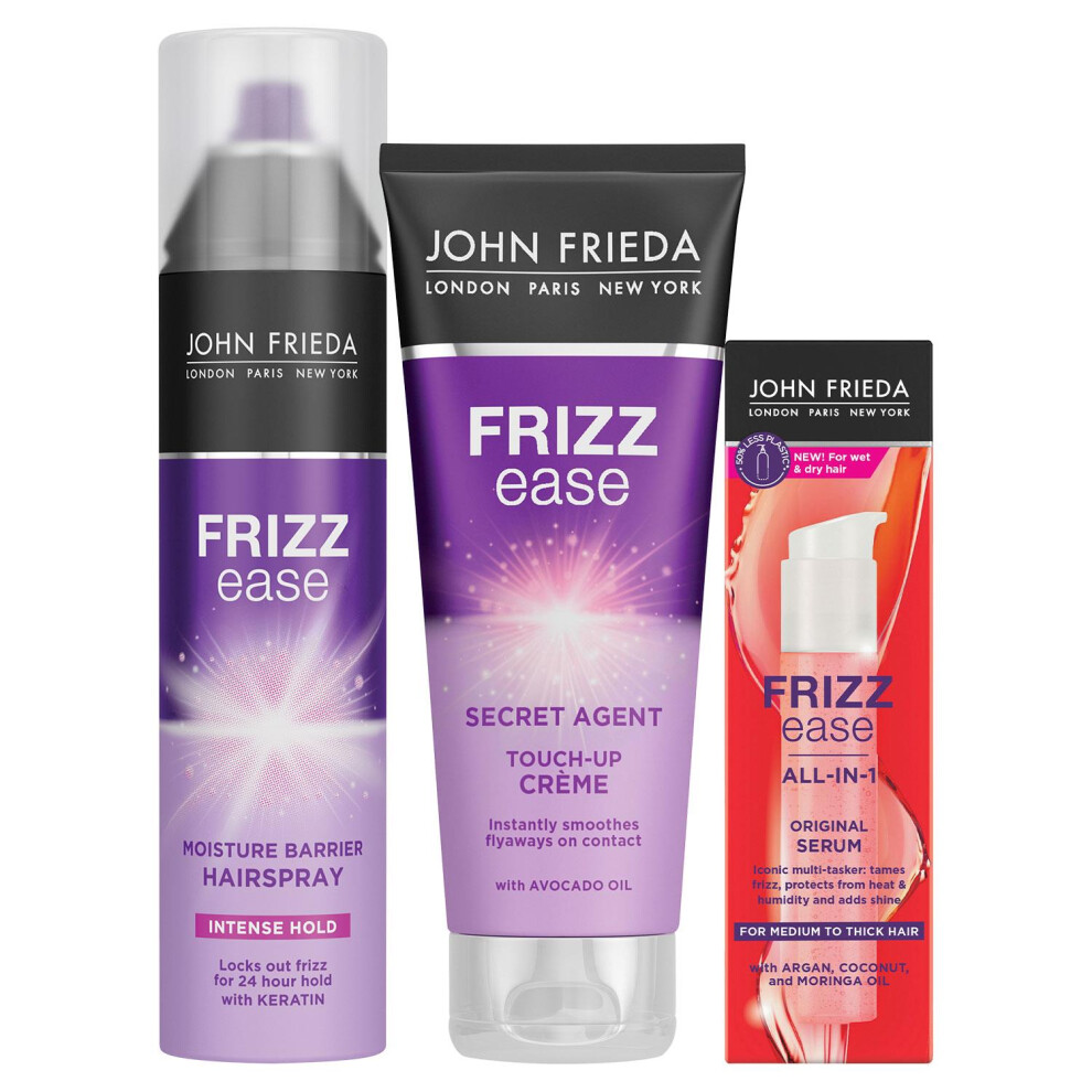 John Frieda The Frizz Fighting Trio Bundle Creme 100ml, Serum 50ml & Spray,250ml