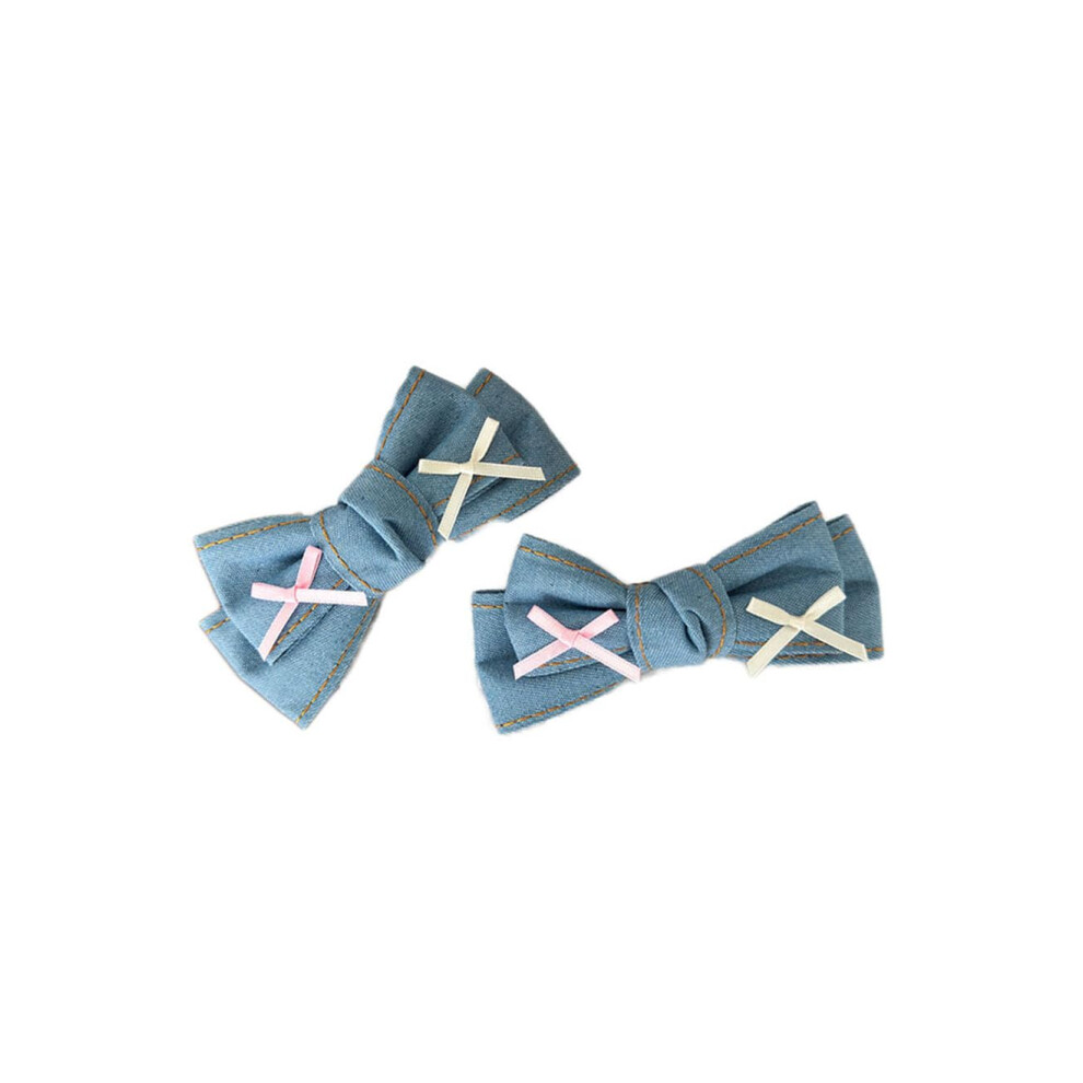 Pince    cheveux en jean bleu avec n  ud pour fille, grande taille, BW01 (bleu clair)