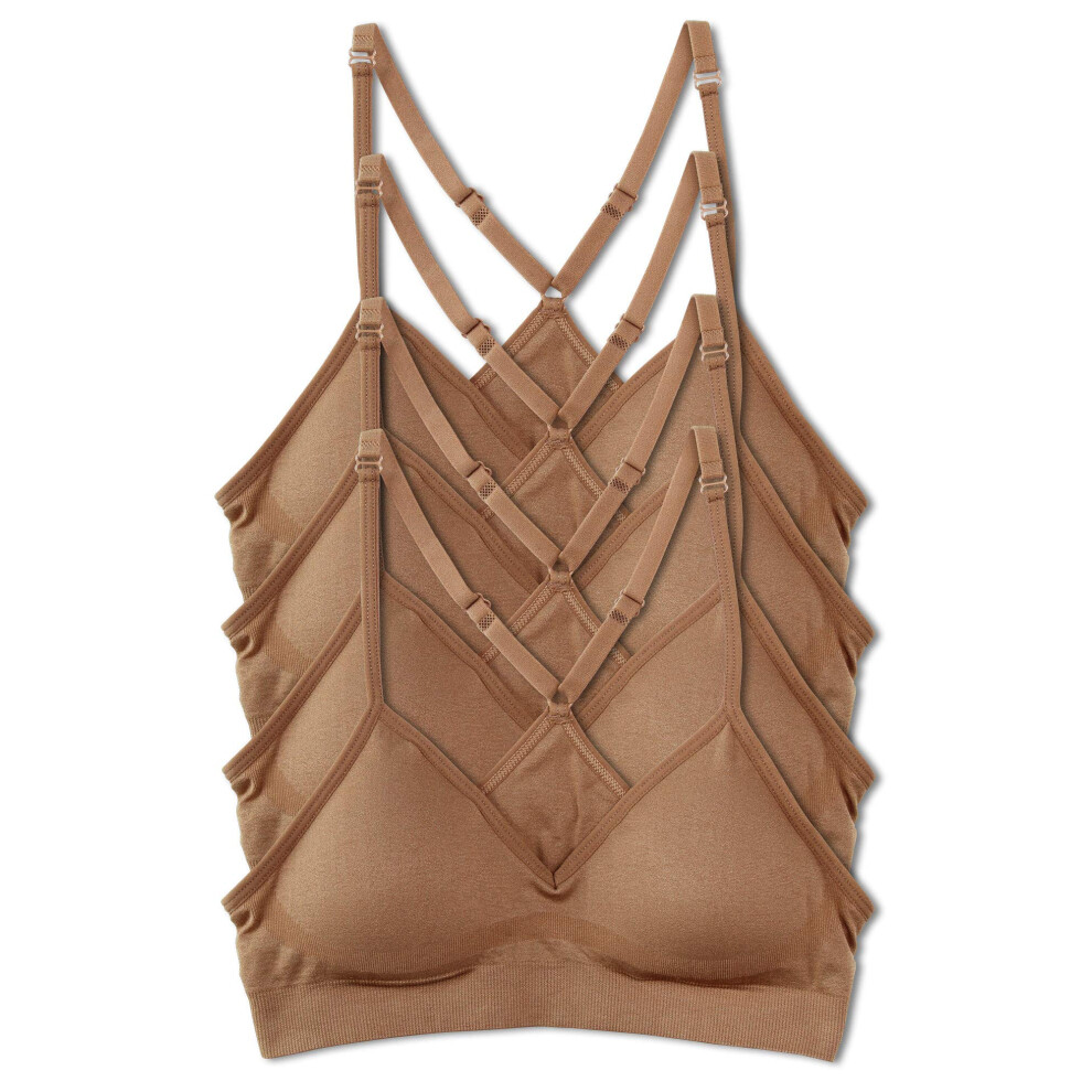 Kalon Womenas - Reggiseno Sportivo Senza Ferretto Con Ferretto E Schiena Scoperta, Confezione Da 4 (1 Confezione Da 4, Beige Scuro)-image
