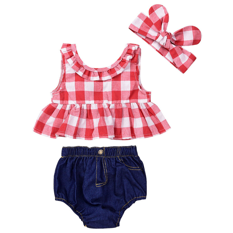 Ensemble d  bardeur    volants et n  ud papillon pour b  b   fille IWOKA + short en jean avec bandeau (80 (6-12 mois) Rouge)