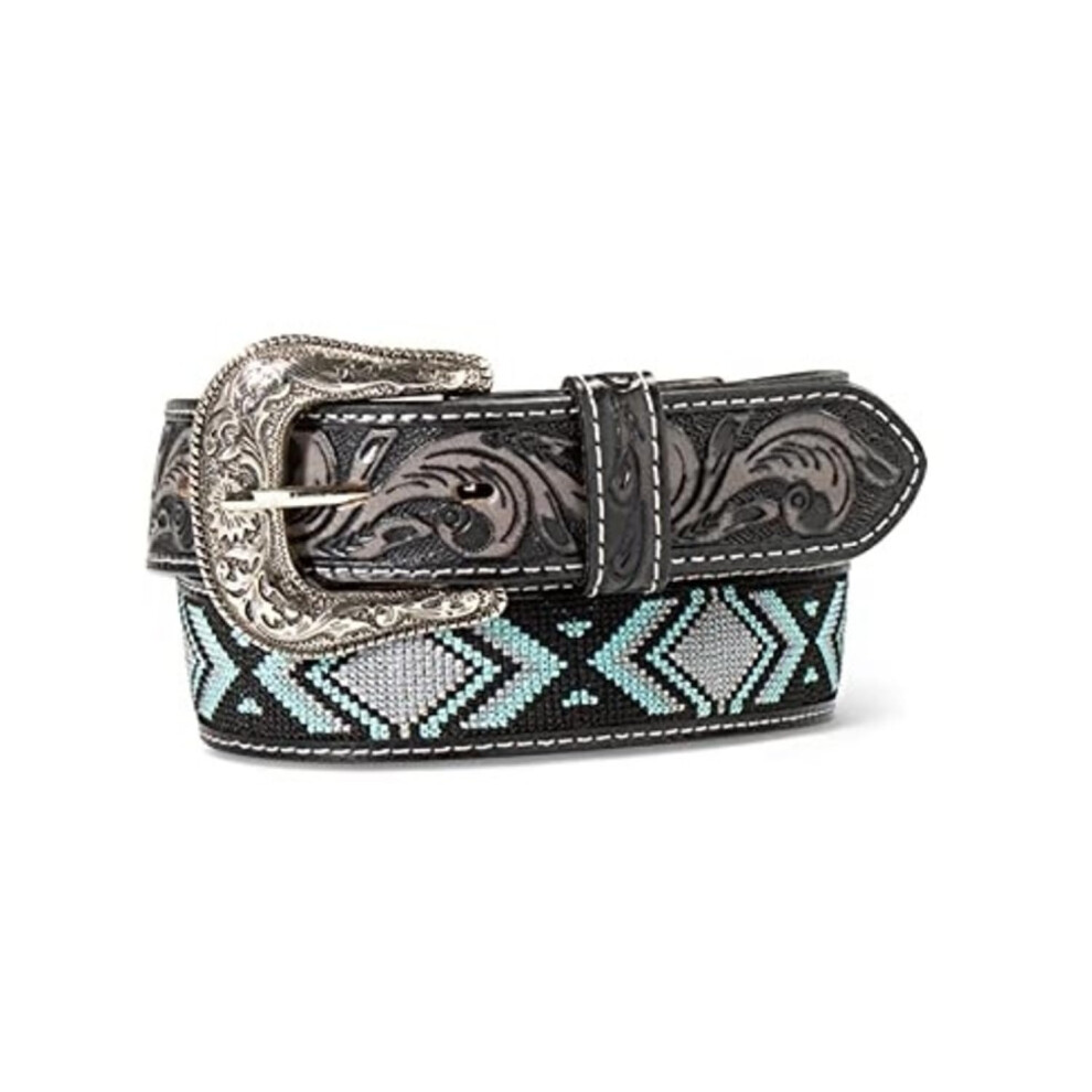 Ariat Herenriem Met Geborduurd Diamantinlegwerk En Gegraveerde Gesp Met Bloemenprint, Blauw/Zwart, Maat 36-image