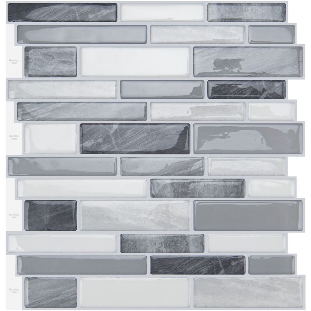 Wowstar 10-Sheet Peel And Stick Tiles Marble Look Kitchen Backsplash Tiles 12""""X12"""" (10 Gray) 763684108867
