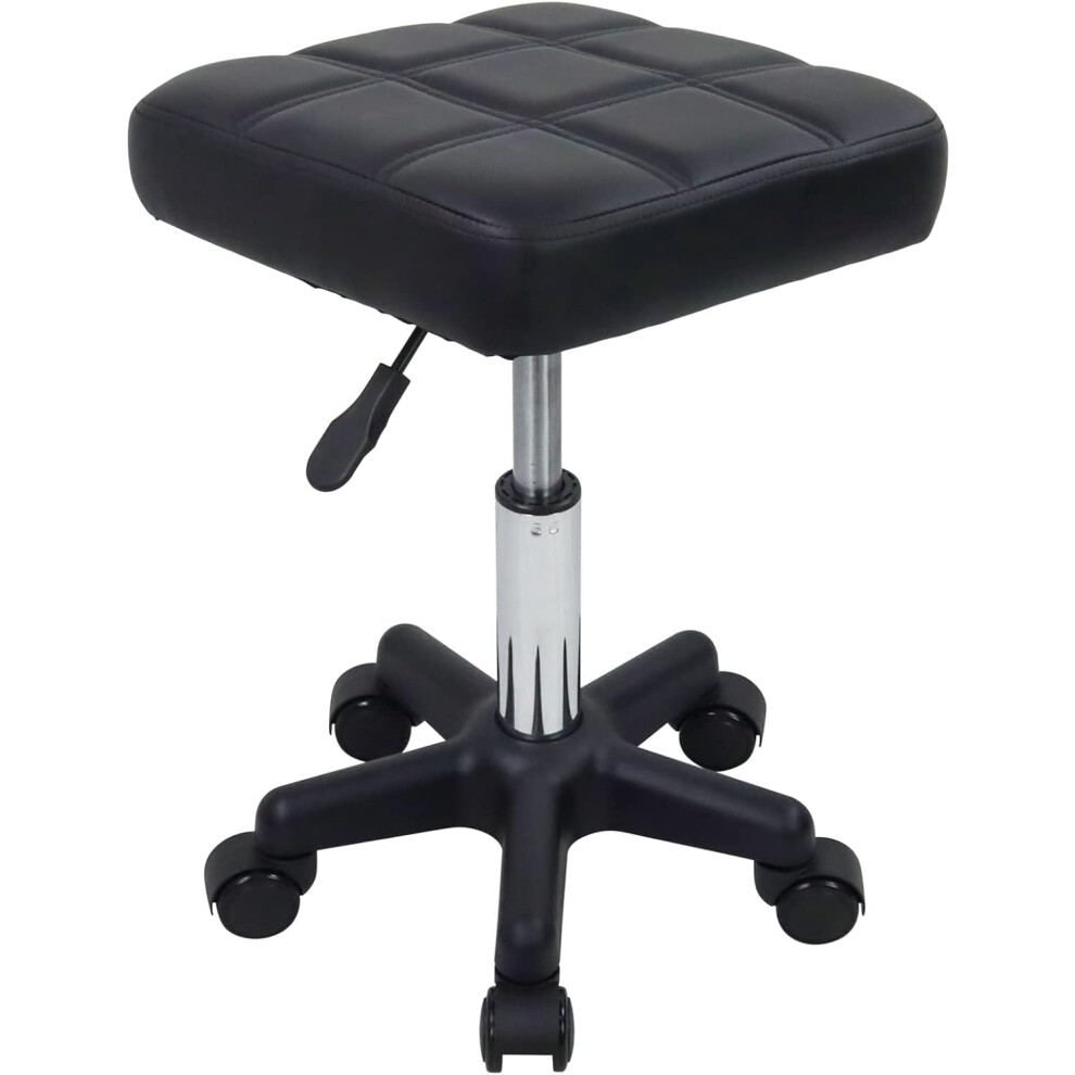 (Black) Square Rolling Stool with Wheels Stool Chair Swivel Stool for Salon Massage Spa Stool Black