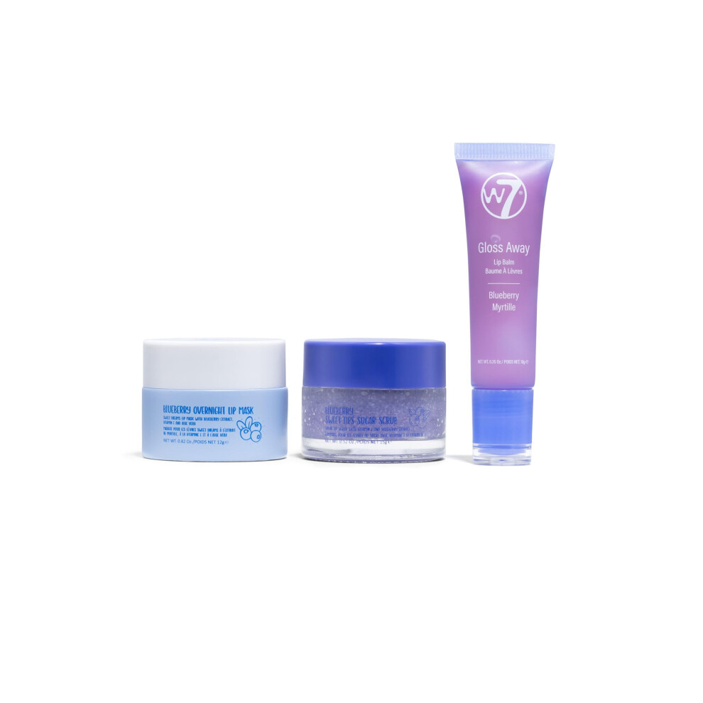 W7 Sweet Dreams Lip Care Trio - 3 Piece Set - Overnight Lip Mask  Lip Balm & Lip Scrub - Blueberry