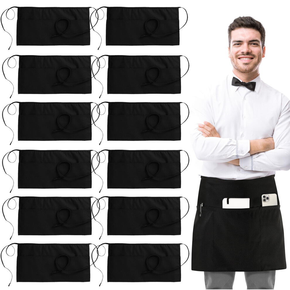 Utopia Wear 12 Pack Server Apron With 3 Pockets Waist Apron For Waiter Waitress 12 Inches Black 840143585916