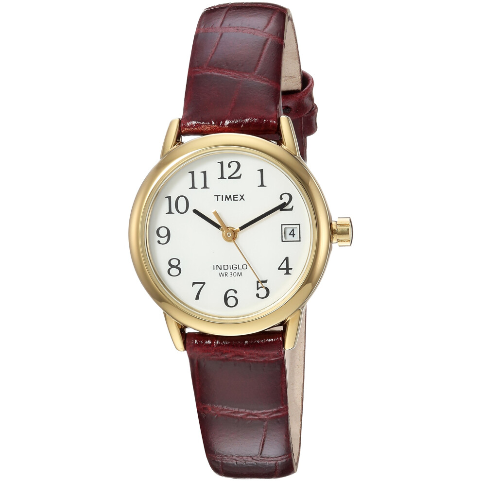 Timex Women's Easy Reader 25mm Watch - Gold-Tone Case White Dial with Burgundy Croco Leather Strap