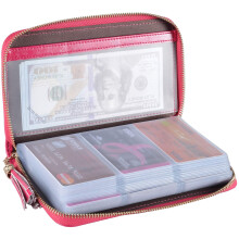 YUHAN PRETTY Womens Credit Card Holder Wallet RFID Leather Small ID Card Case(60 Card Slots - Rose)