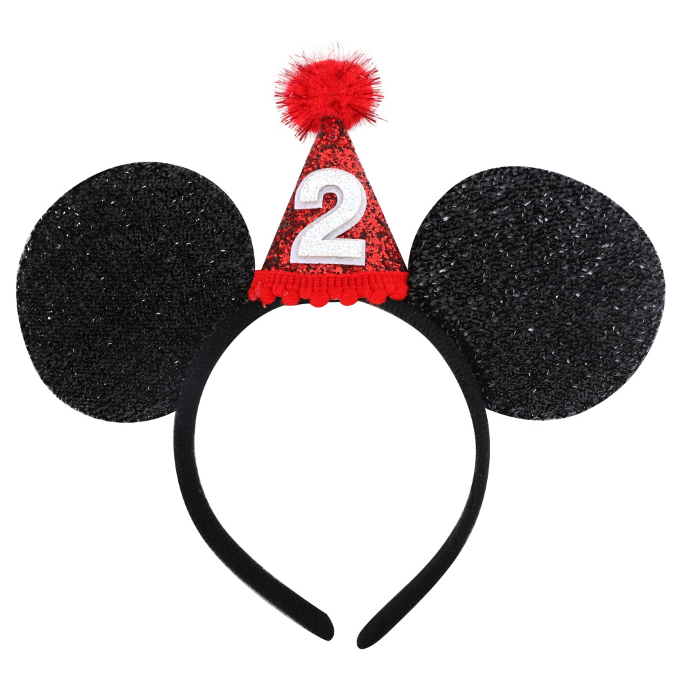 D   corations de f   te d'anniversaire VAVAYAO avec oreilles de souris - Serre-t   te pour 2e anniversaire avec mini chapeau et accessoires photo