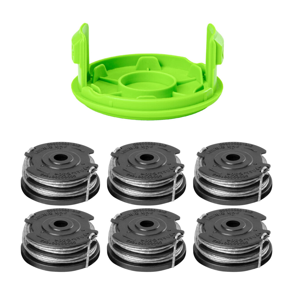Greenworks 0.065"""" Dual Line Auto-Feed String Trimmer Spools (6-Pack) + Replacement Spool Cover Gray