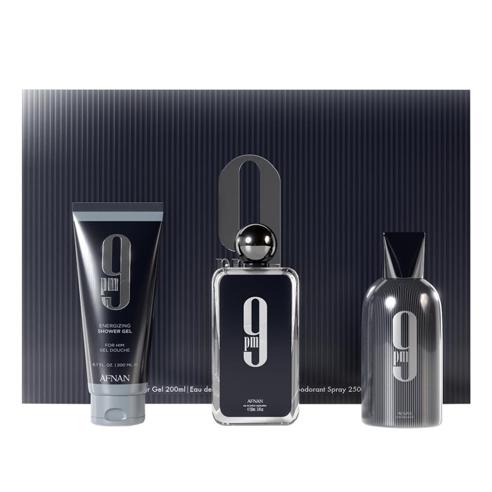 Afnan 9 Pm Luxury Perfume Gift Set - Eau De Parfum (3.4 Oz) Deodorant (5.0 Oz) Shower Gel (6.7 Oz)