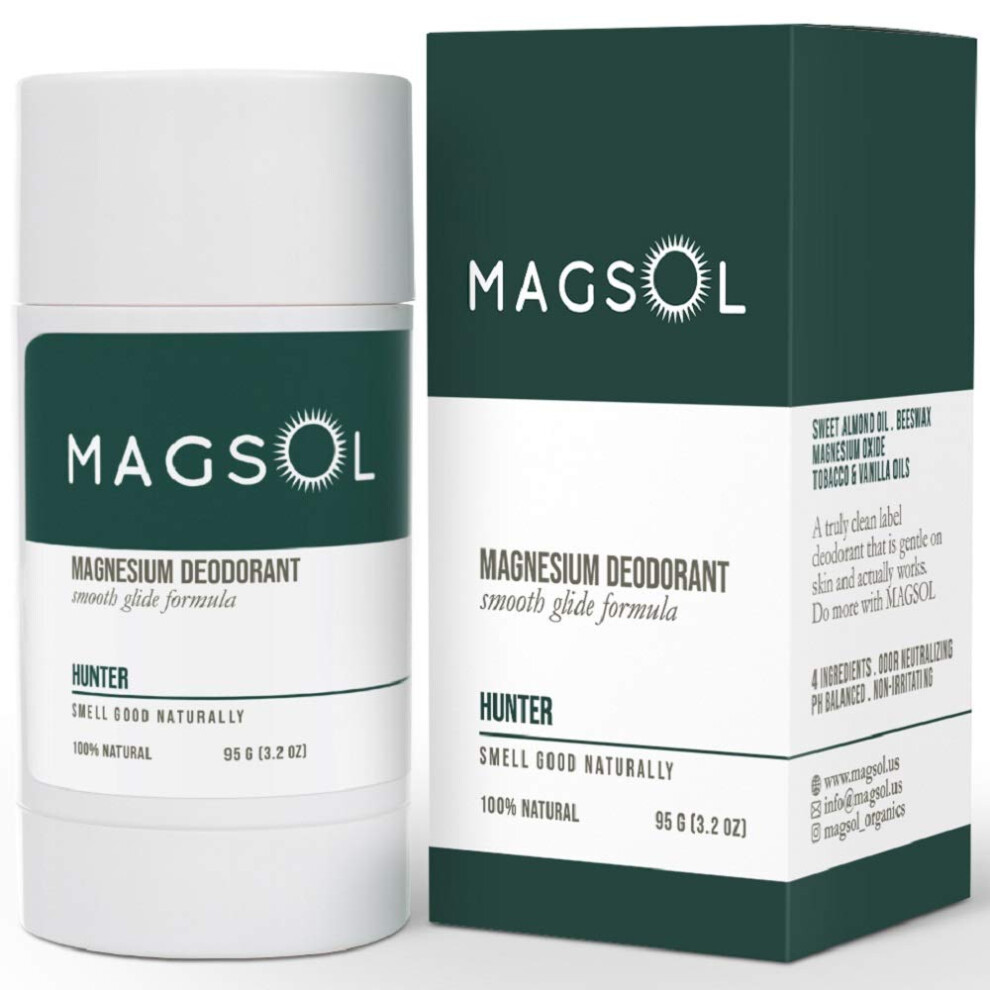 MAGSOL Natural Deodorant for Men - Aluminum Free Deodorant for Men  Baking Soda Free 3.2 oz (Hunter)