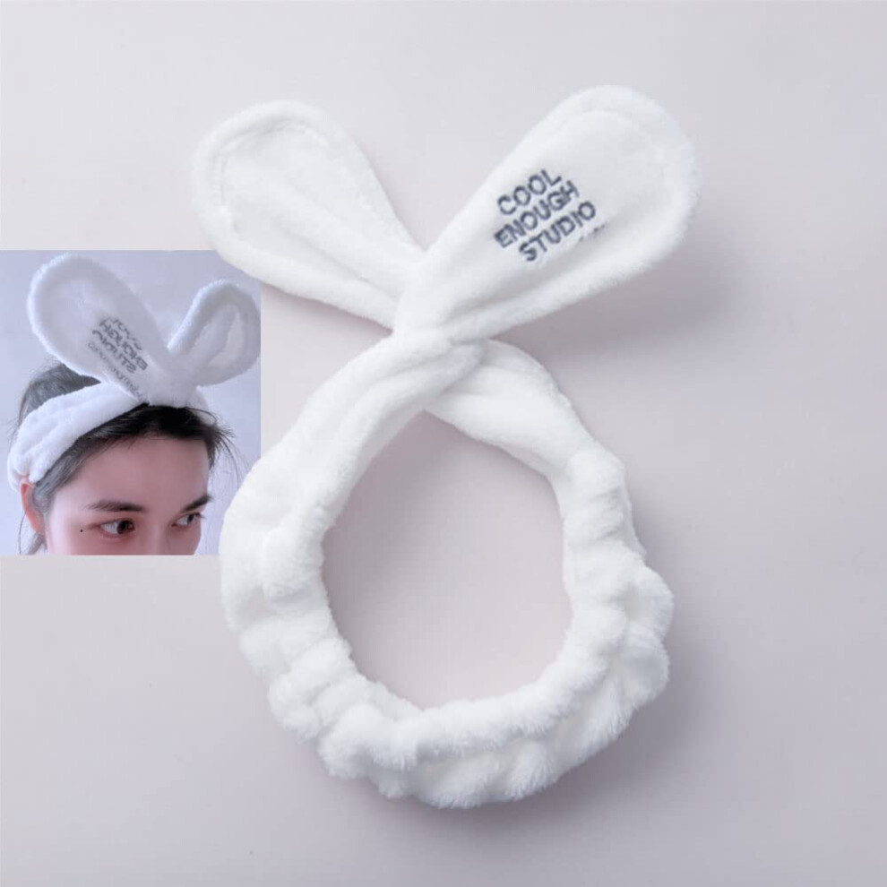 Fascia Per Capelli Con Orecchie Di Coniglio, In Pile Di Corallo, Per Il Bagno, Morbida Fascia Per Capelli Spa Per Lavare Il Viso, Bianca-image