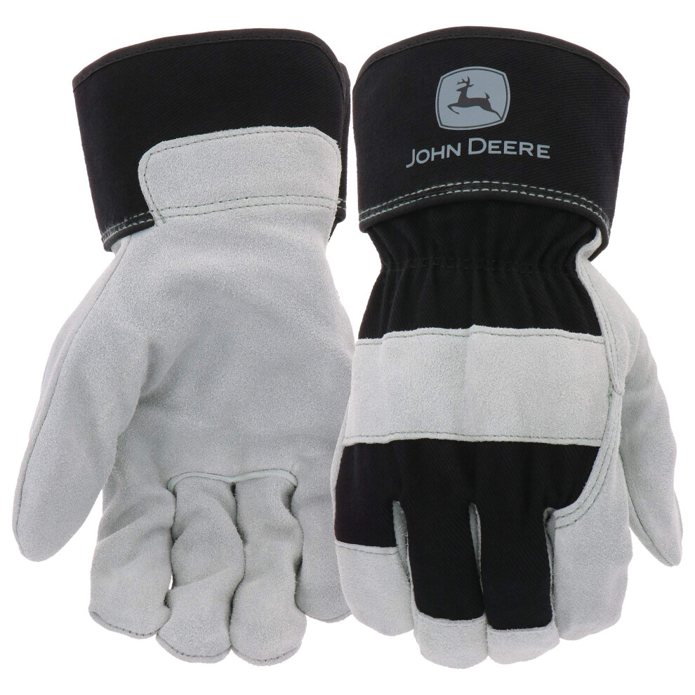 John Deere JD71057-L Men's Split Cowhide Leather Palm  Abrasion Resistant  Durable  Gray  Black  Large