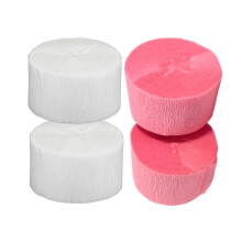 Roze en witte cr   pepapier slingers, 4 rollen, 21,5 m per rol, voor evenementen, feesten en partijen - Gemaakt in de VS