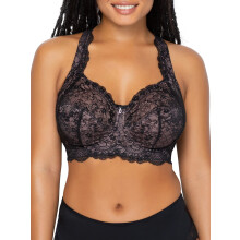 Curvy Couture Womens Sexy Sheer Mesh Plus Size Plunge T Shirt Bra Black Hue With Ballet Fever 38C US