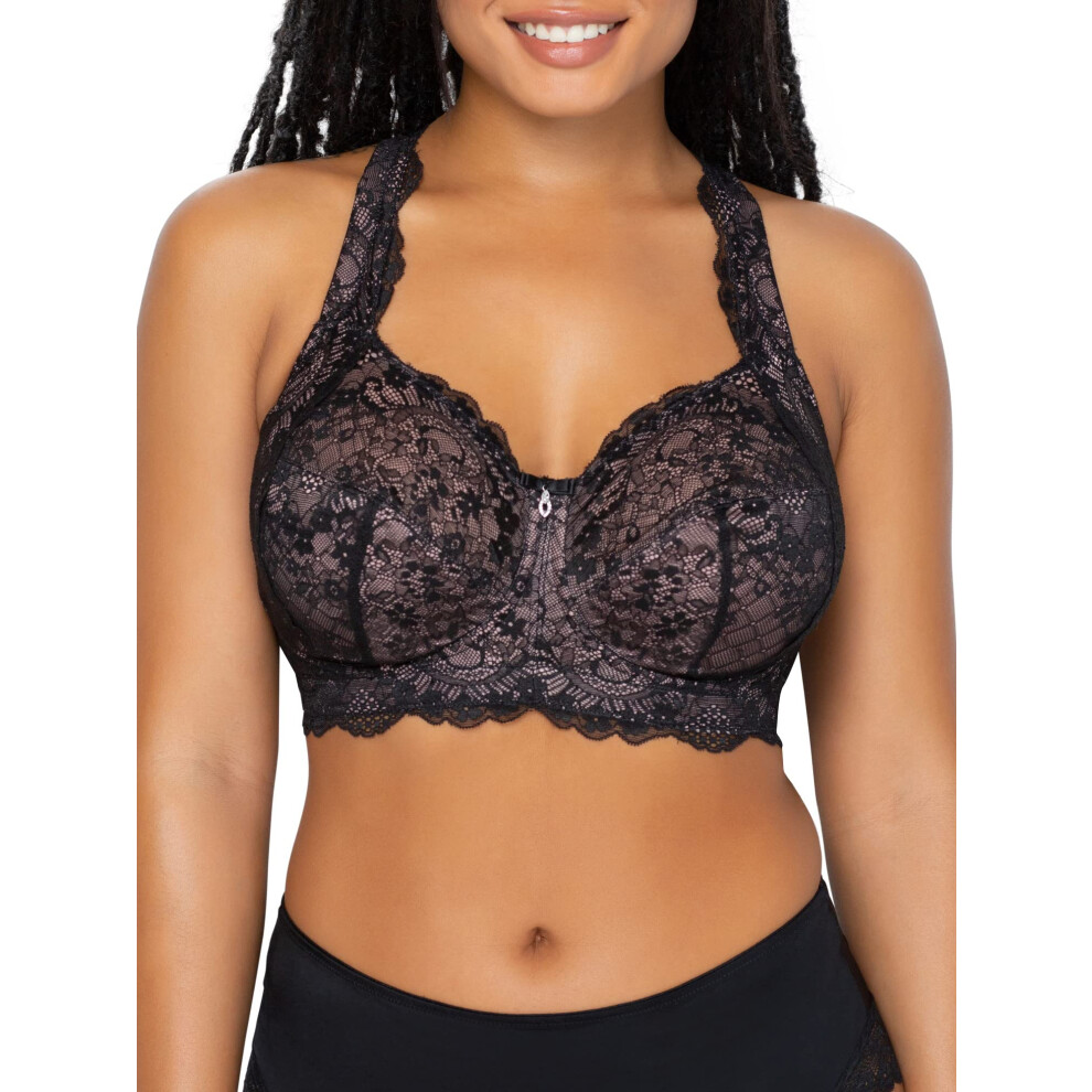 Curvy Couture Womens Sexy Sheer Mesh Plus Size Plunge T Shirt Bra  Black Hue With Ballet Fever  38C US