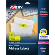 ??t?p?s??e? et???te? d?e????se?? Avery ?e Sure Feed 1 x 2-5/8 Neon Yellow 750 ?e??? et???te? a???????af?a? (5972)
