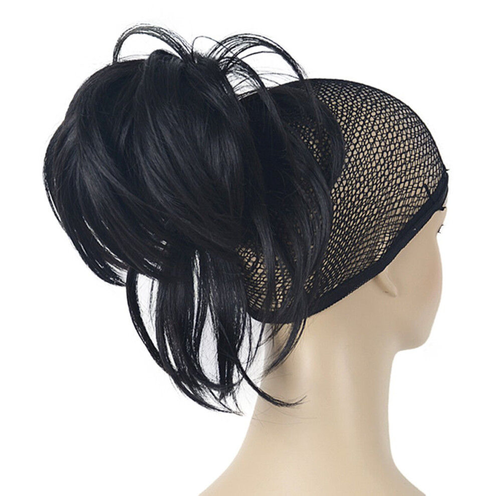 Unisex Black Lydell Adjustable Messy Style Ponytail Hair Extension Synthetic Hairpiece With Jaw Claw (Natural )