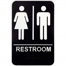 5028221 RESTROOM PLAQUE UNI 6X9"""""""" Hillman English Black Restroom Plaque 9 in. H X 6 in. W (Pack of 3)