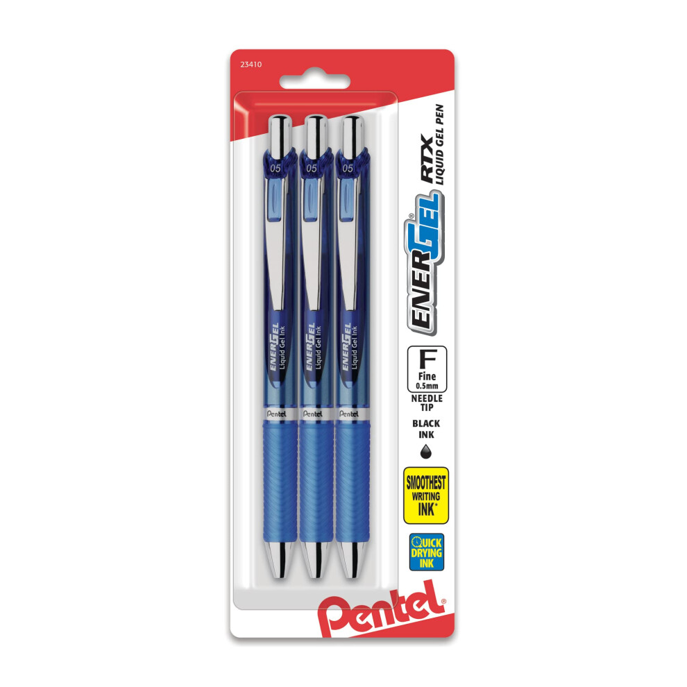 Pentel EnerGel Deluxe RTX Retractable Pens  Needle Point  0.5 mm  Assorted Barrels  Blue Ink  Pack Of 3