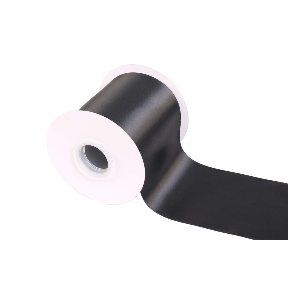 Ruban De Satin Double Face Uni Itisparkle De 10 Cm De Large, Rouleau De 22,9 M, Id Al Pour Les Ceintures De Chaise, Noir-image