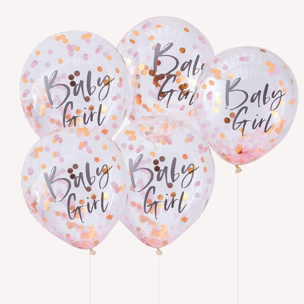 Ginger Ray Twinkle Twinkle Rose Gold Foiled """"Baby Girl"""" Confetti Decorative Baby Shower Party Balloons