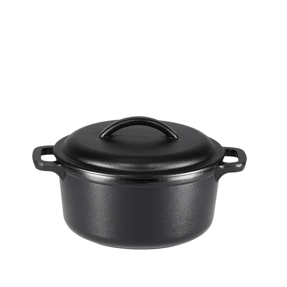 Amazon Basics Round Pre-Seasoned Cast Iron Mini Dutch Oven Pot with Lid and Dual Handles  2-Quart  Black