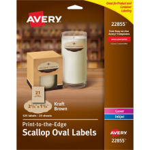 Avery Scallop ovale etiketten voor laser- en inkjetprinters 2-1/4"" x 1-1/8"""" 525 kraftbruine etiketten (22855)