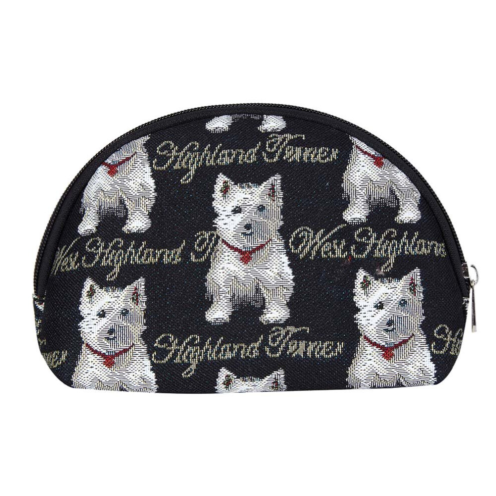 Trousse de toilette en tapisserie Signare pour femme, motif chien Westie noir et blanc (COSM-WES)