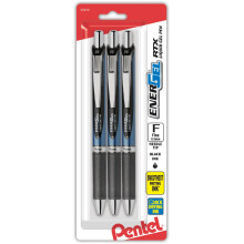 Pentel EnerGel Deluxe RTX intrekbare pennen naaldpunt 0,5 mm diverse hulzen zwarte inkt verpakking van 3