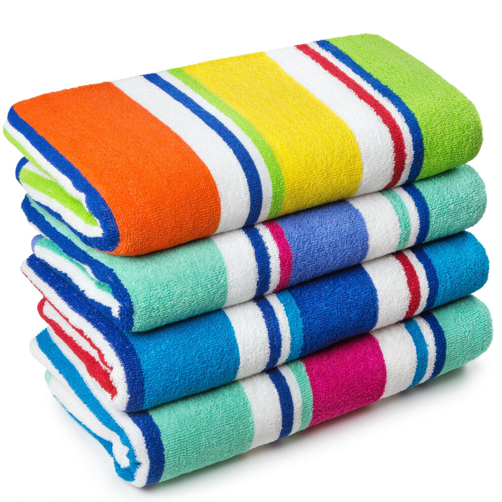 Extra Large Terry Loop Cabana Stripe Beach Towel 34 x 63 inch Soft Resort Style (Assorted Cabana  4 Pack)-image-OPC-PGG86YZ-NEW