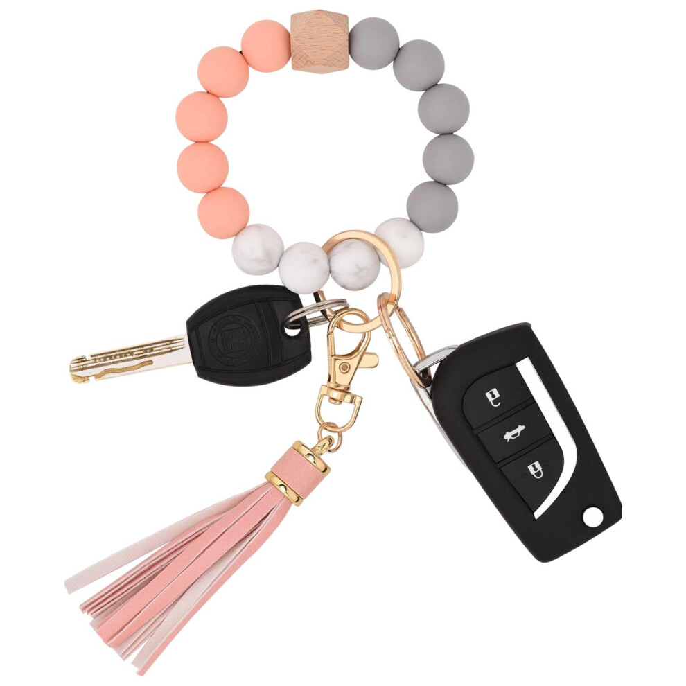 Baosiwa Bracelet Porte-Cl S En Silicone Pour Femme, Perles, Porte-Cl S, Bracelet P Che, Cha Ne Avec Pompon En Cuir-image