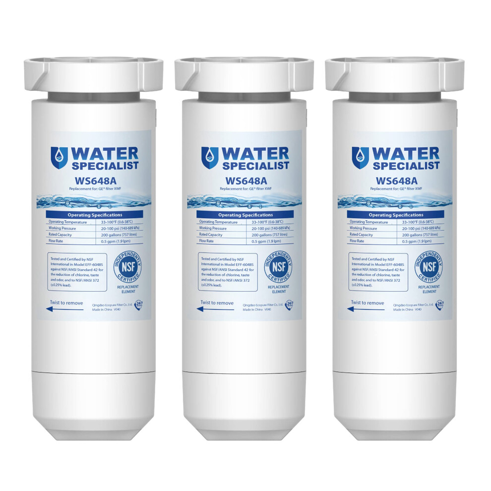 Waterspecialist XWF NSF Certified Refrigerator Water Filter  Replacement for GE XWF  3 Filters (Not XWFE)