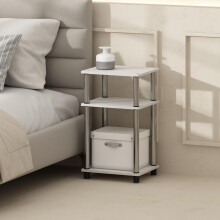 Furinno Just 3-Tier Turn-N-Tube Open Storage Nightstand 2-Pack Plastic Poles White Oak/Stainless Steel