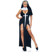 3 PC SULTIT SINNER inkluderer dobbelt spalte strømpebånd med vinylkors detaljer vinyl krave og nonne vane.