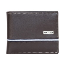 Nautica Mens Classic Leather Bifold Rfid (Available In Smooth Or Pebble Grain) Wallet Logo Ribbon - Brown