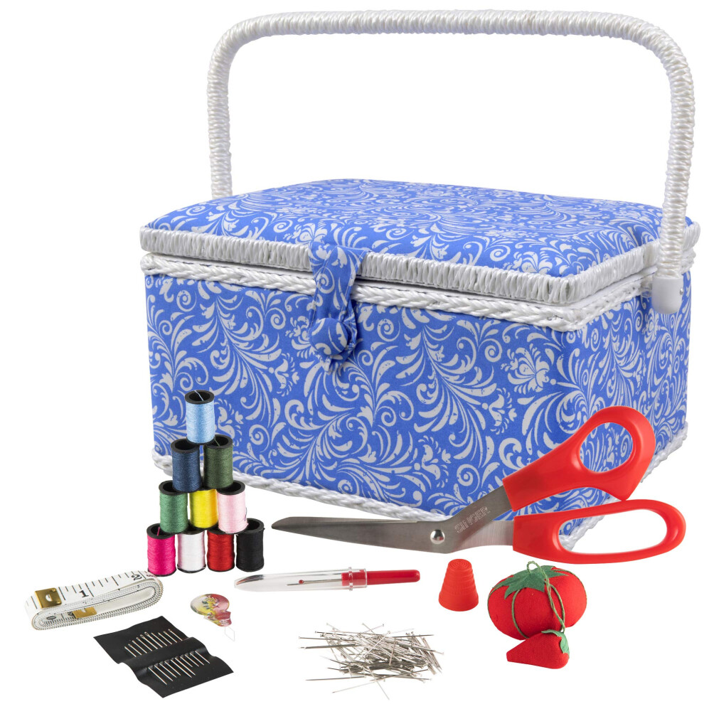 SINGER 07228 Sewing Basket with Sewing Kit  Needles  Thread  Pins  Scissors  and Notions  Deliah Scroll