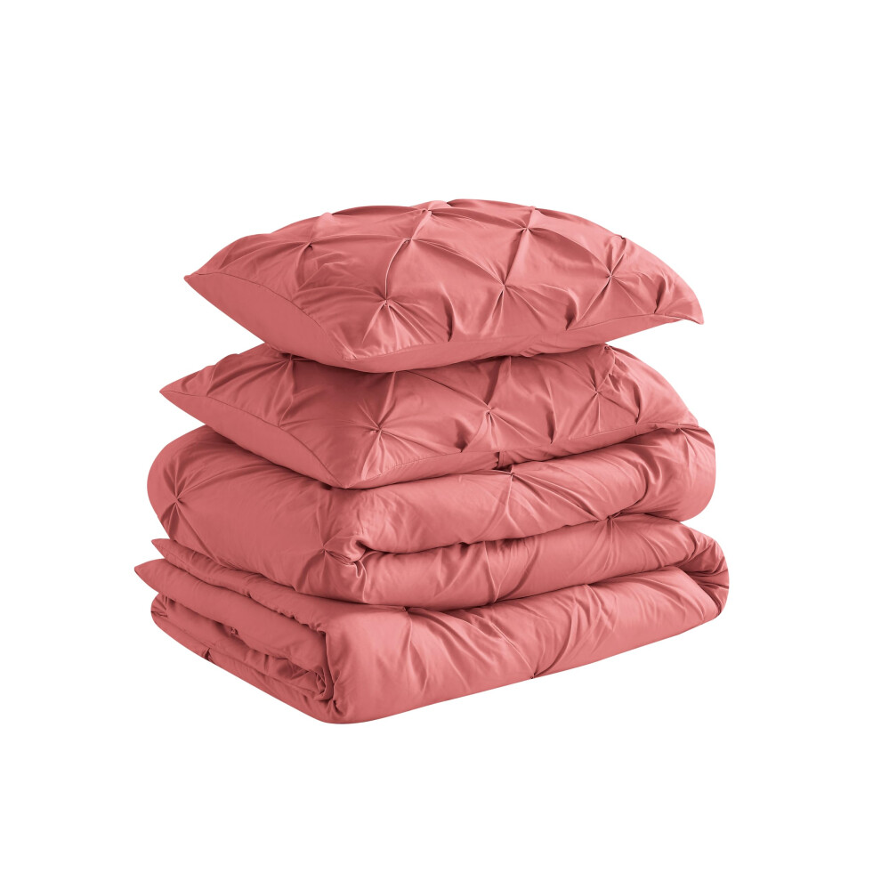 Parure de lit double Cathay Home - Ensemble couette et taie d'oreiller pliss  es 2 pi  ces - Ultra doux et chaud toutes saisons - Corail