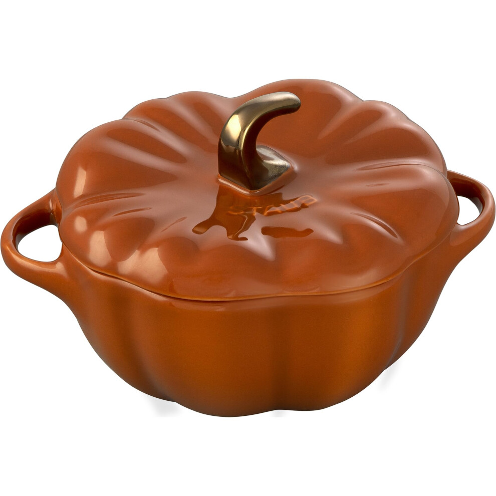 STAUB Ceramic 0.75-qt Petite Pumpkin  Oven & Stove Safe up to 572F  Pumpkin Dish  Baking Candy Burnt Orange