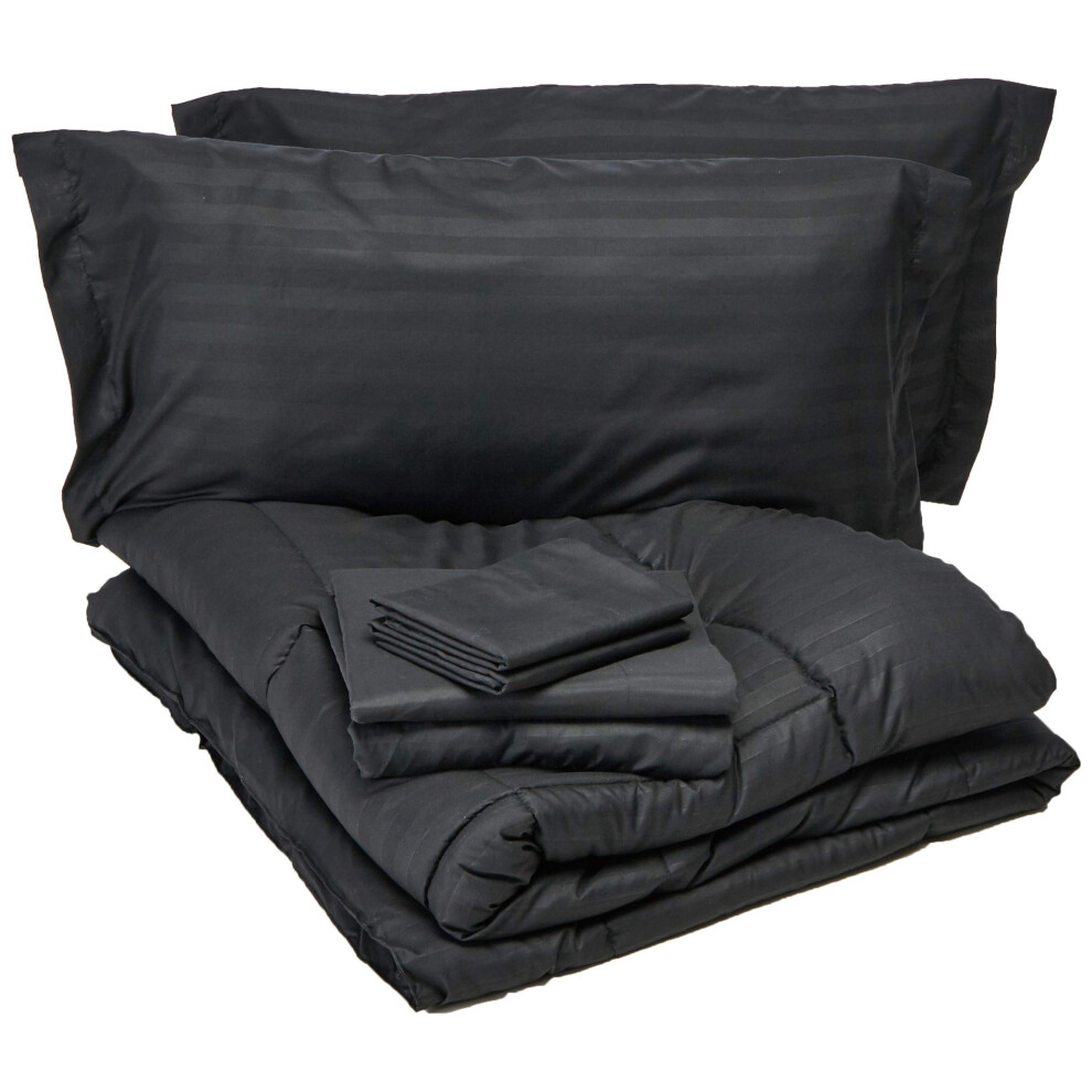 Elegante Y C Modo, Resistente A Las Arrugas - Juego De Edred N De 8 Piezas Con Dise O De Rayas Dobby Suave Y Sedoso - King Black-image