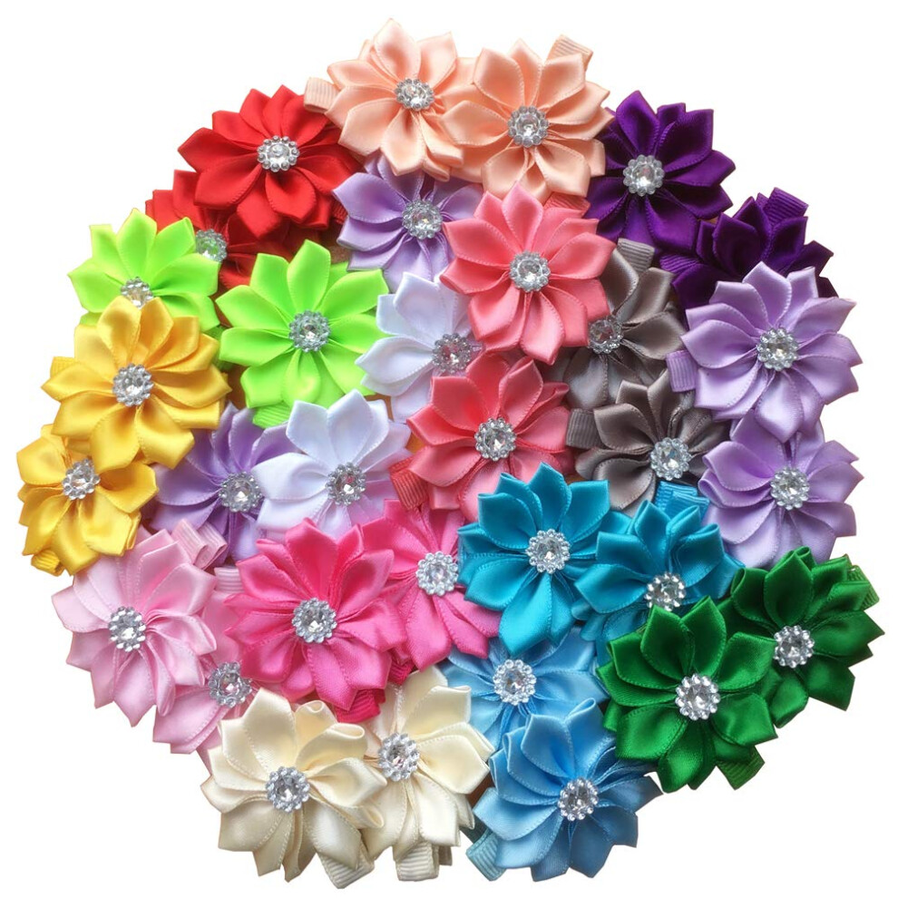 QandSweet Lot de 32 barrettes    cheveux pour filles, avec strass et fleurs, pour petites filles, adolescentes et femmes