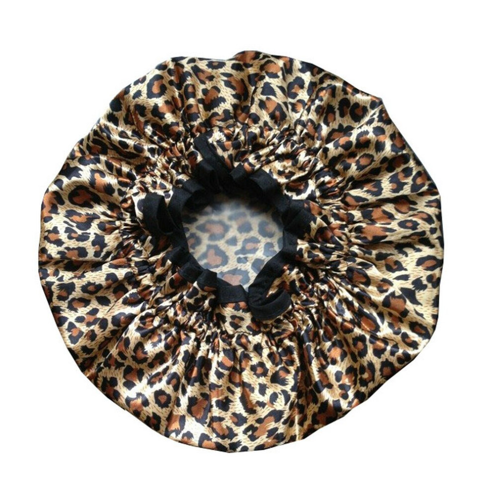 Elecharm Designer Reusable Shower Cap Leopard Stylish Bath Cap Double Layers Waterproof Bathing Shower Hat