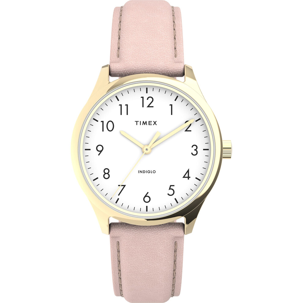 Timex Women's Modern Easy Reader 32mm Watch - Rose Gold-Tone Case White Dial with Pink Genuine Leather Strap
