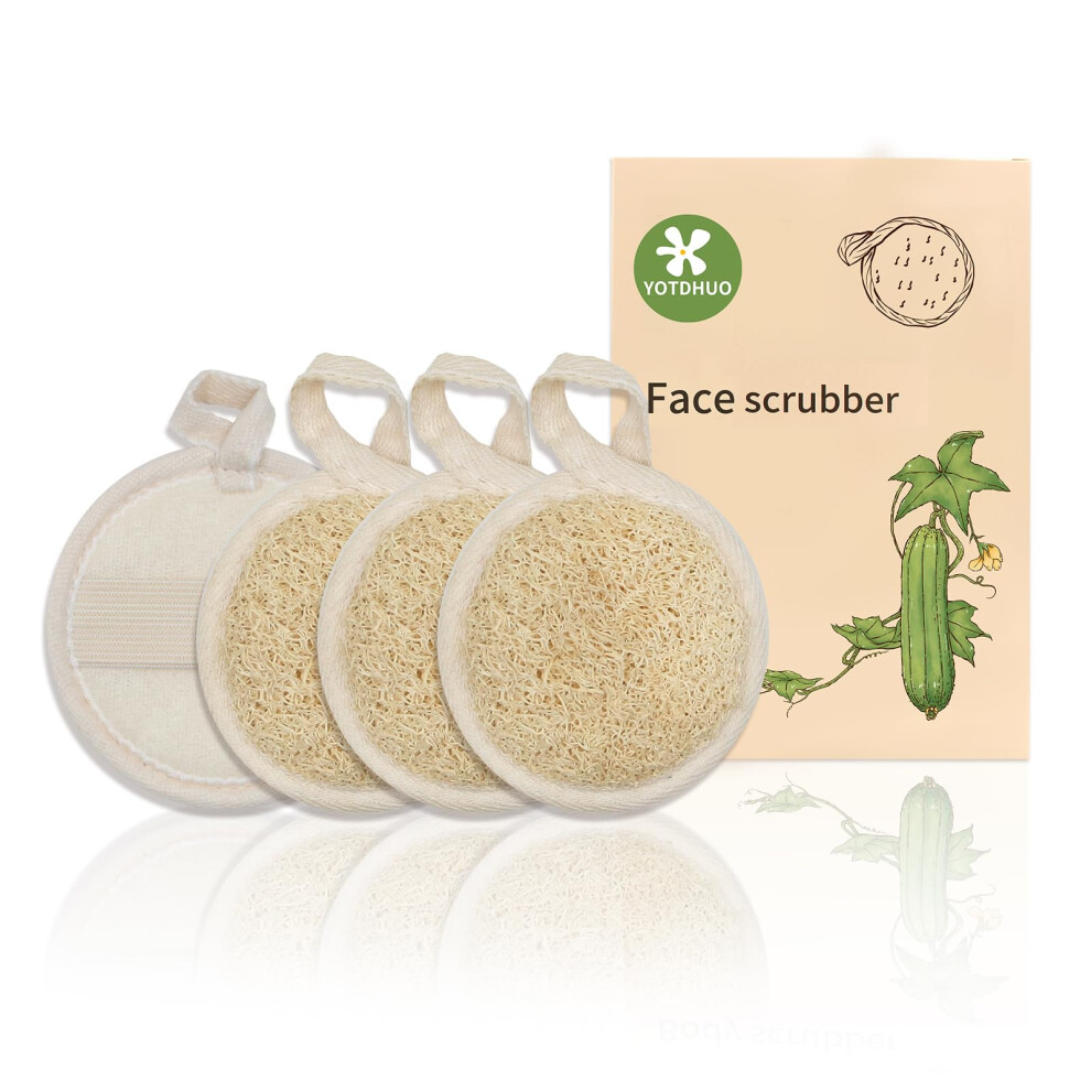 Yotdhuo Natural Loofah Face Scrubber (4Pack) Exfoliating Facial Scrub Pads Made From Organic Luffa For Women And Men