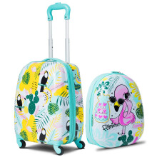 HONEY JOY 2-Piece Kids Luggage Set - 12 Backpack & 16 Suitcase with Wheels - For Boys & Girls Green Flamingo