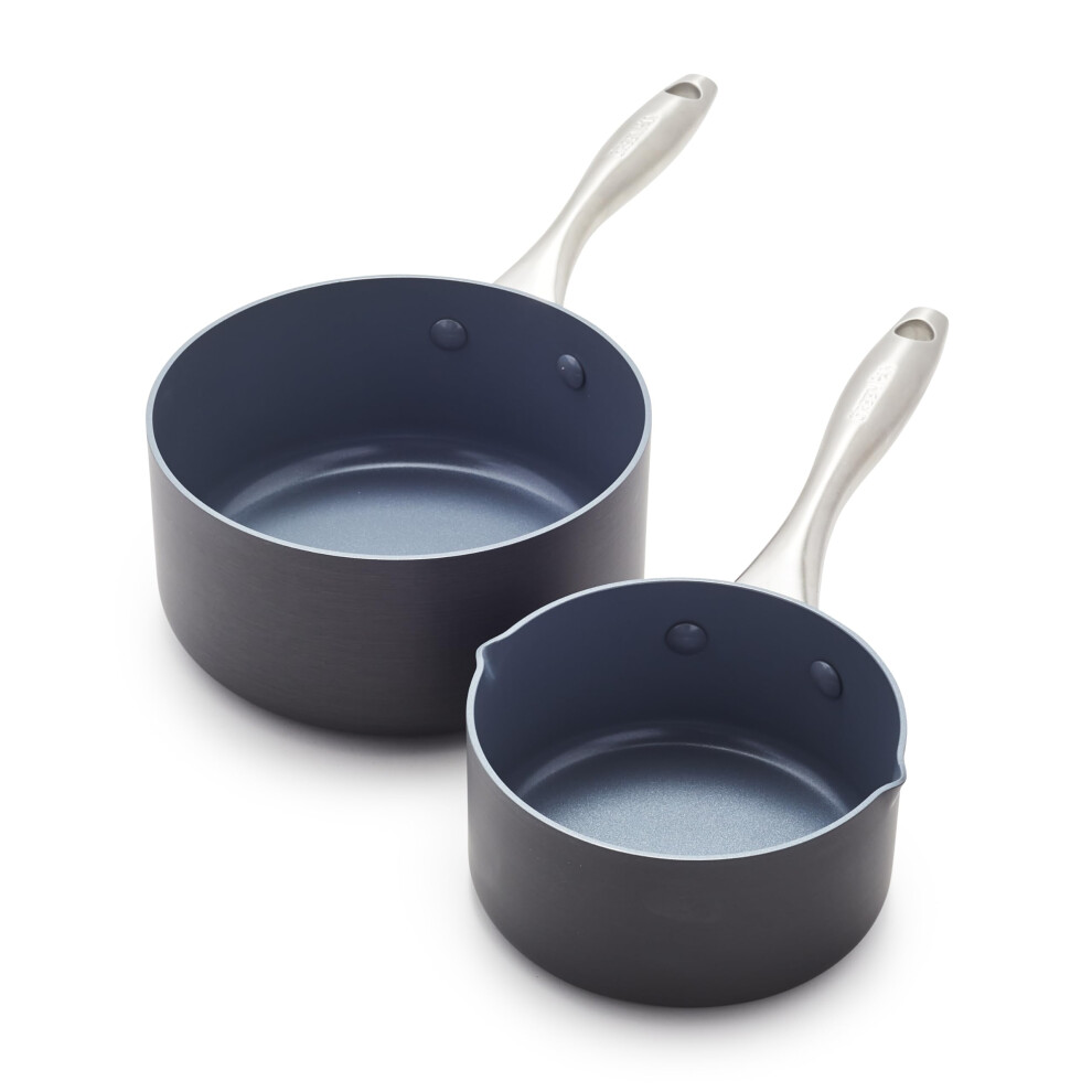 GreenPan Lima Hard Anodized Healthy Ceramic Nonstick 1QT and 2QT Saucepan Pot Set  PFAS-Free  Oven Safe  Gray